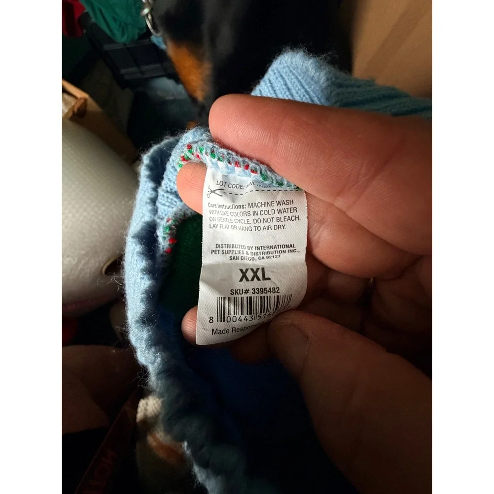 International Pet Supplies Fair Isle Dog Sweater XXL Blue‎ Red Holiday Snowflake